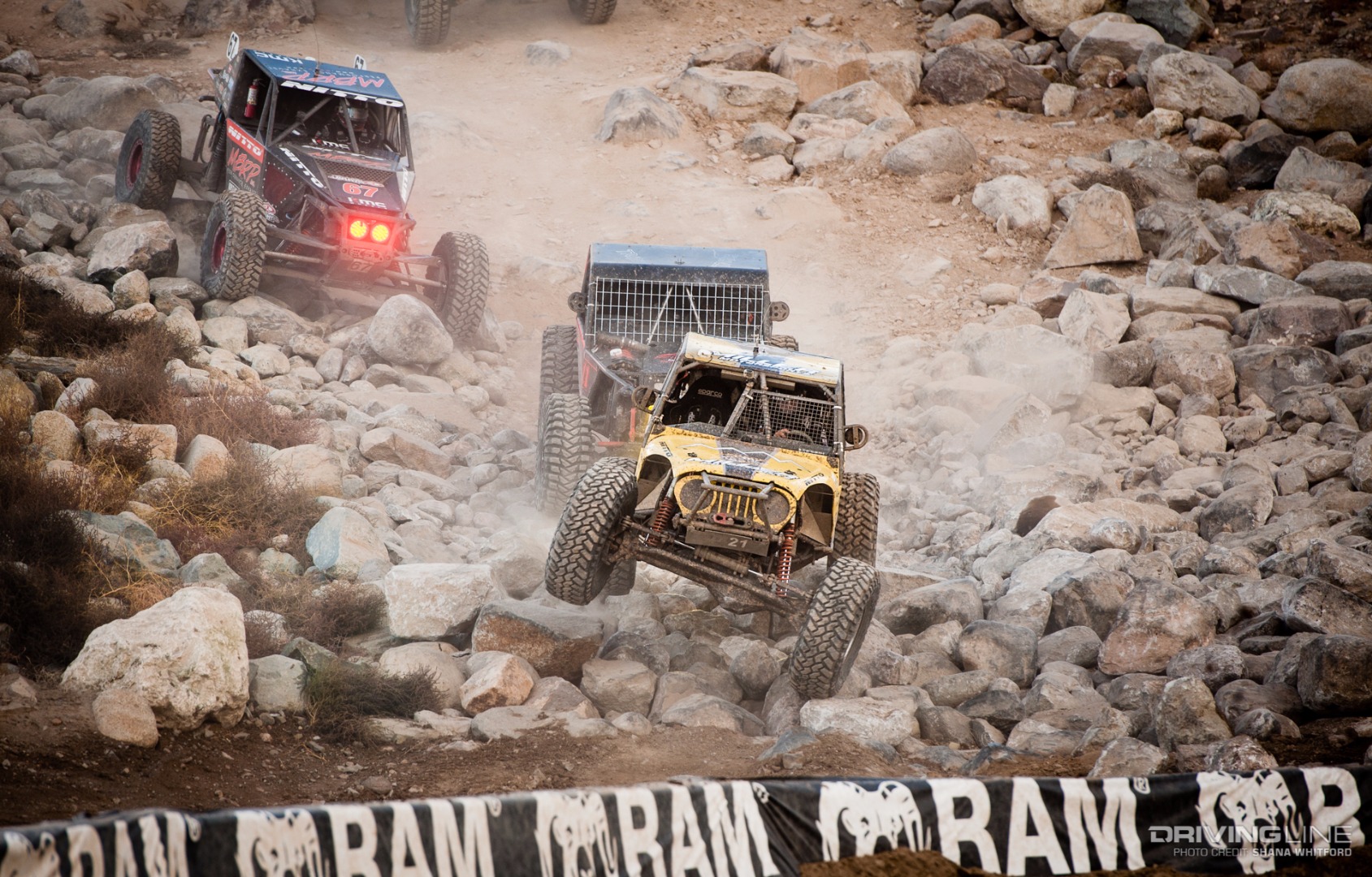 Erik Miller leading the pack down the rock hill