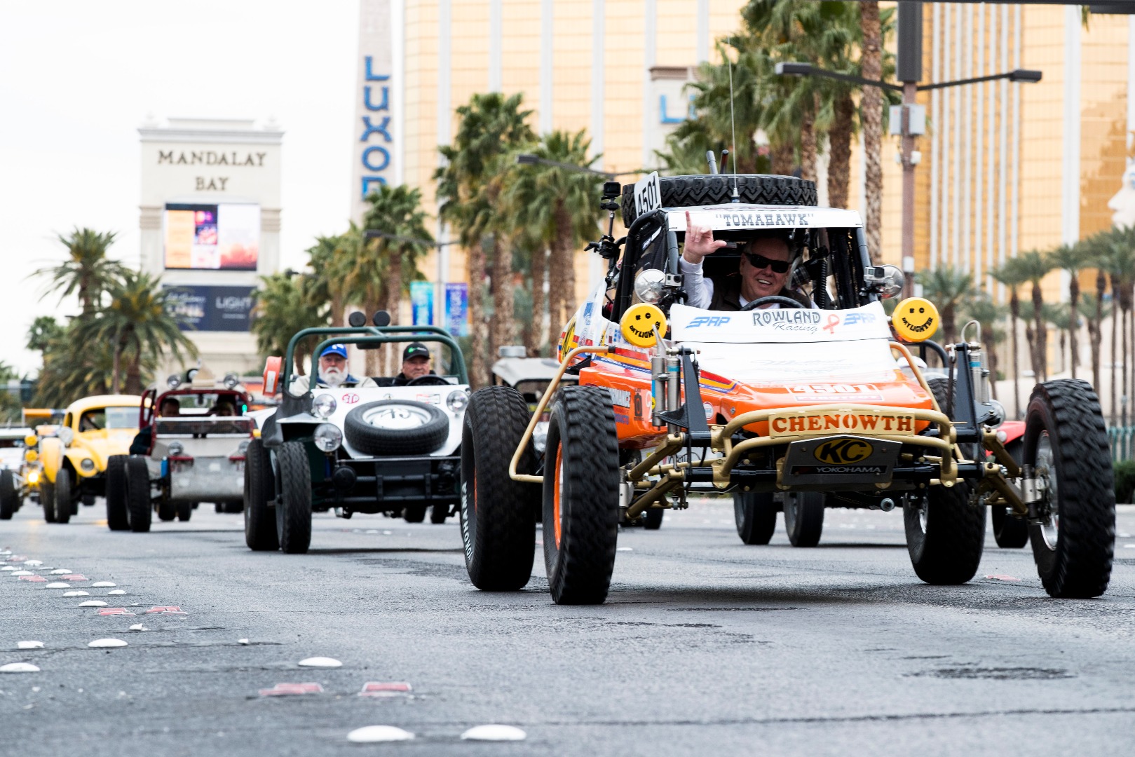 The vehicle parade down Las Vegas Blvd