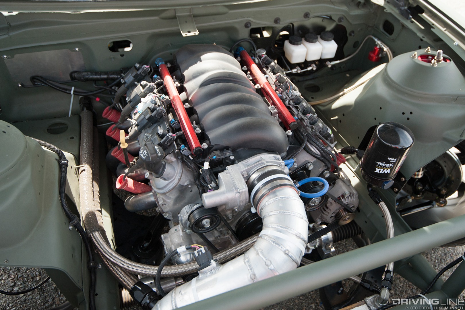 Top Drift round 1 SoCal pro-am drifting Alex Grimm Chevrolet Camaro  GM LS V8 engine bay