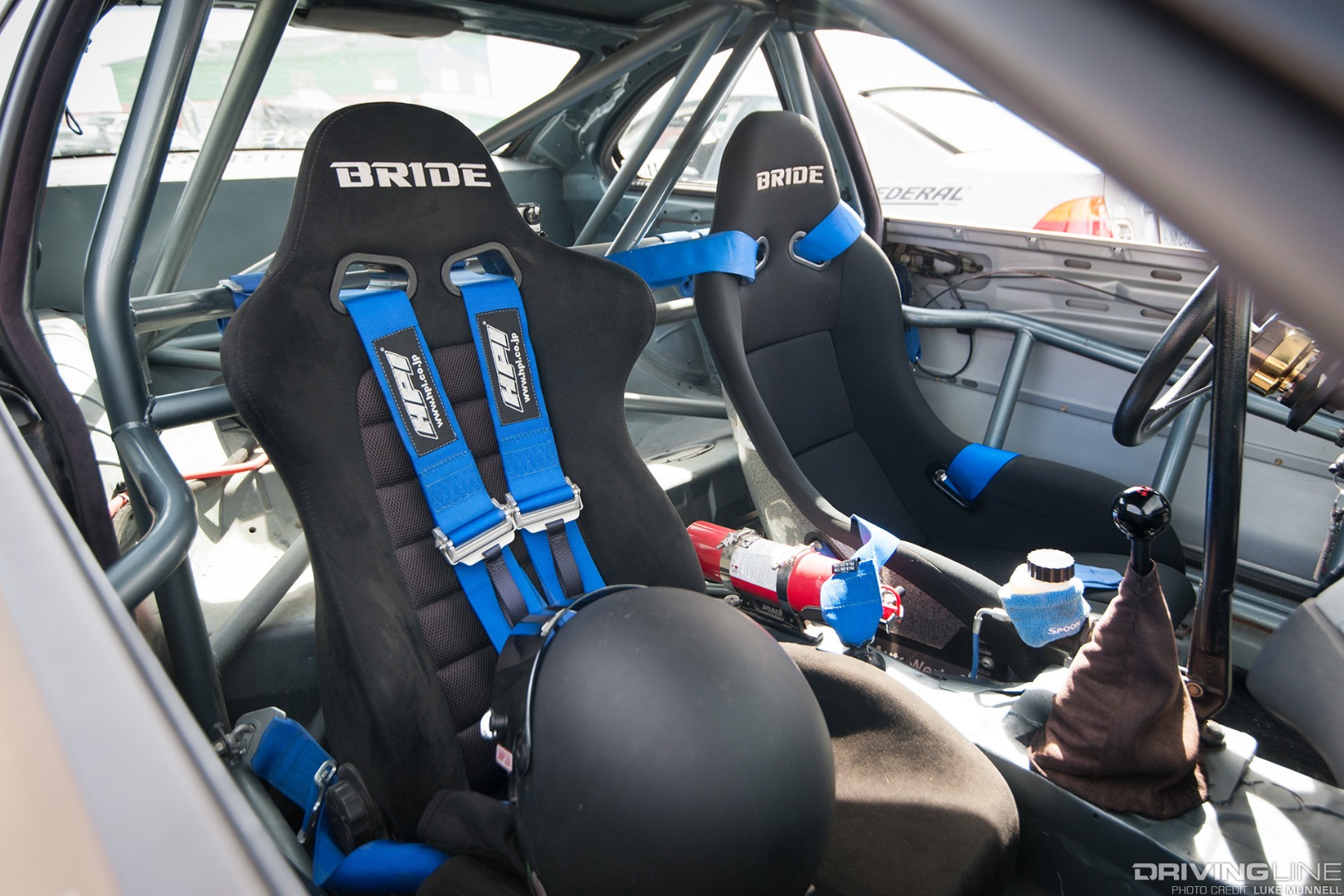 Top Drift round 1 SoCal pro-am drifting Andrew Attalla silver gray E46 BMW M3 interior racing seats roll cage