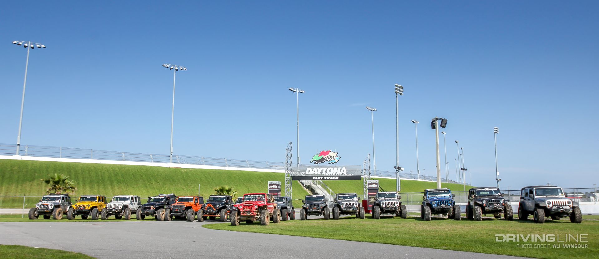 Jeeps out side Daytona International Speedway at Jeep Beach