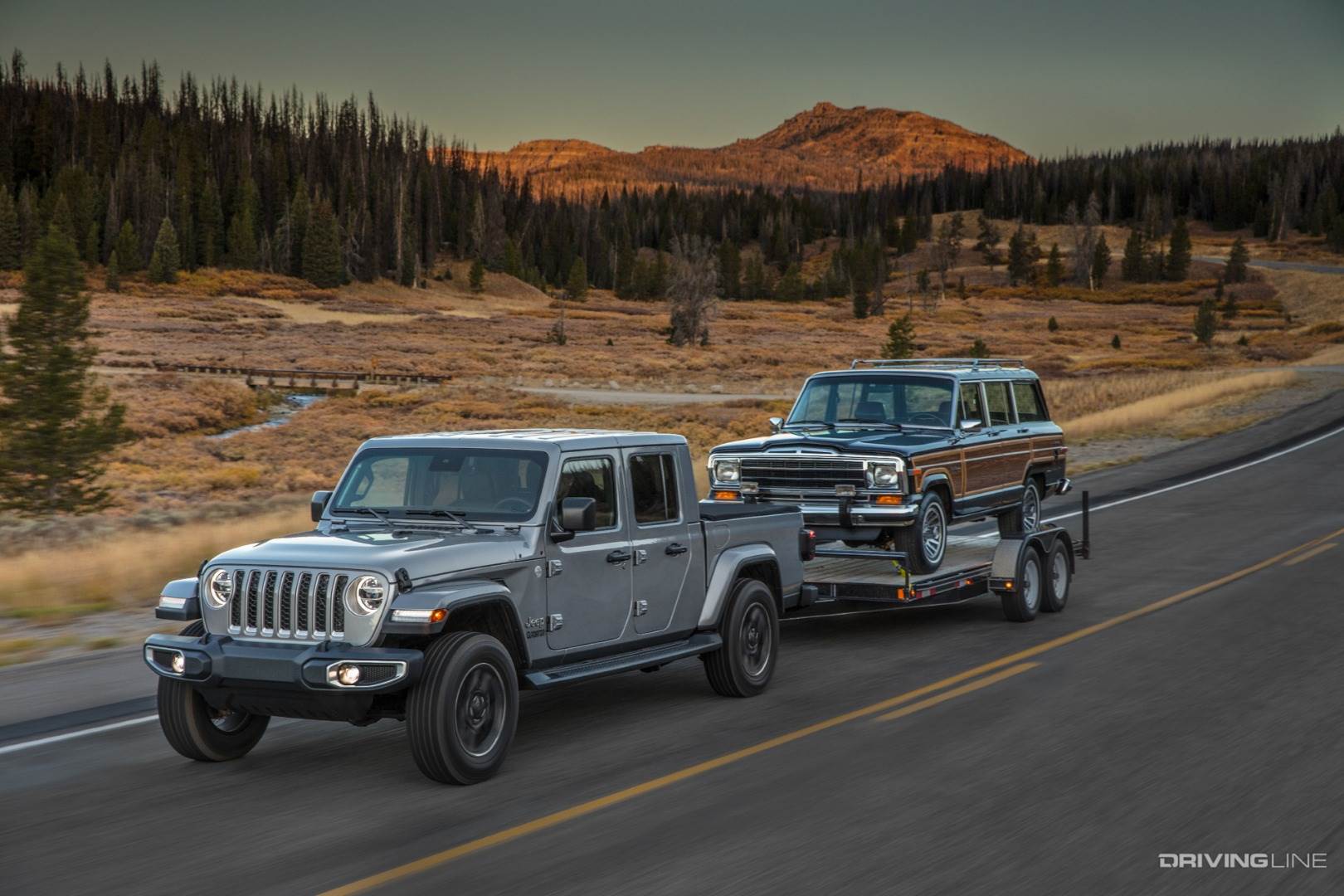 Jeep Gladiator on the highway towing