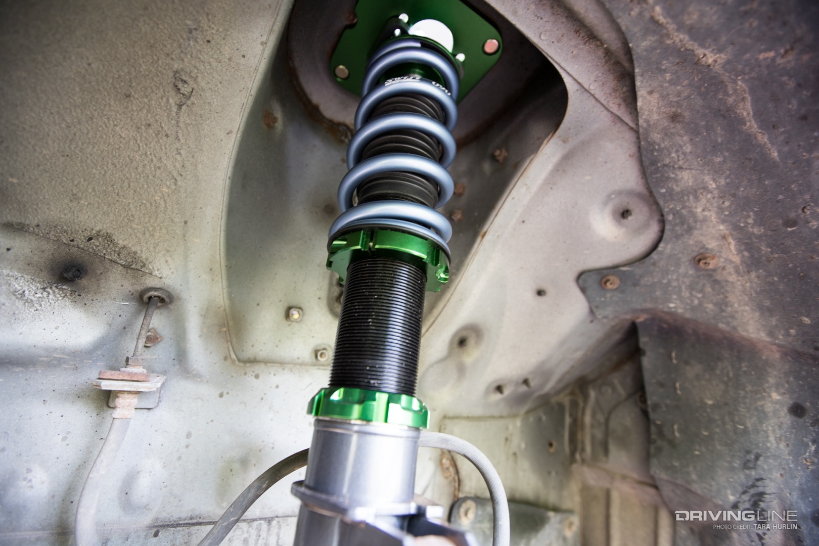 Fortune Auto Coilovers installed in a Mazda RX-7 FC