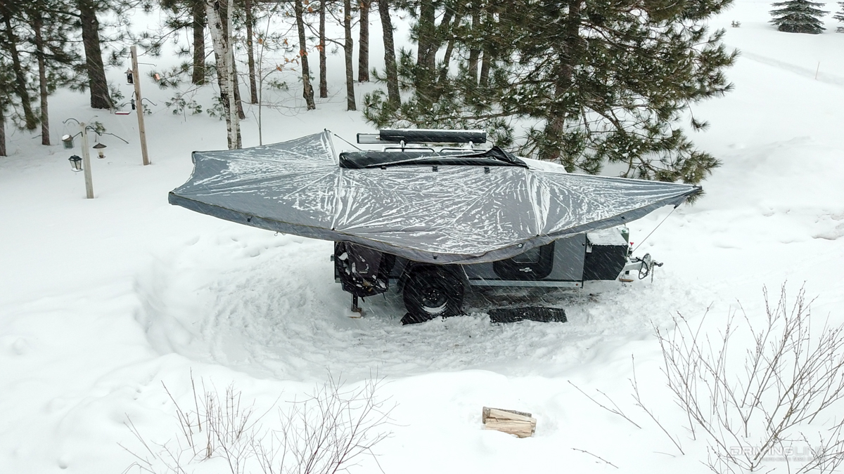 Overland Vehicle Systems 270-degree awning after winter storm