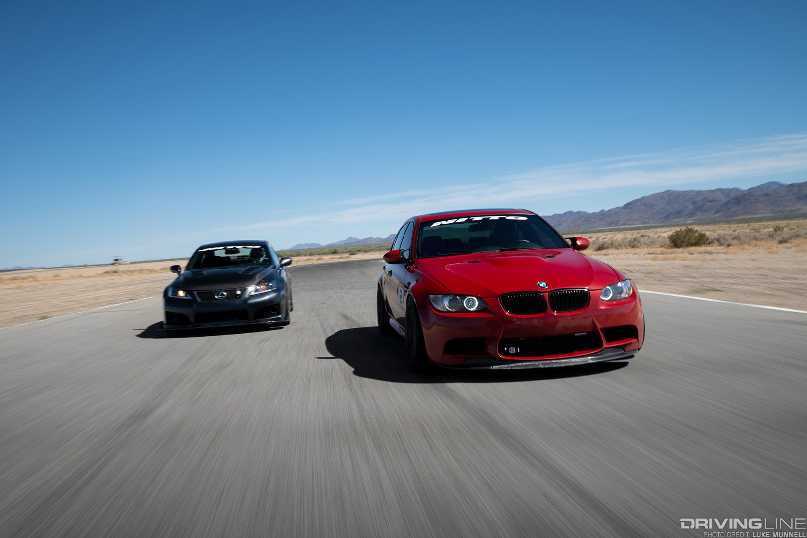 BMW E90 M3 vs Lexus IS-F racing at Chuckwalla Raceway