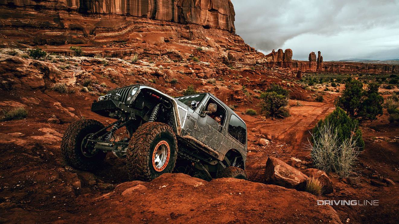 jeep on Nitto Trail Grappler tires climbing wipe out hill in utah