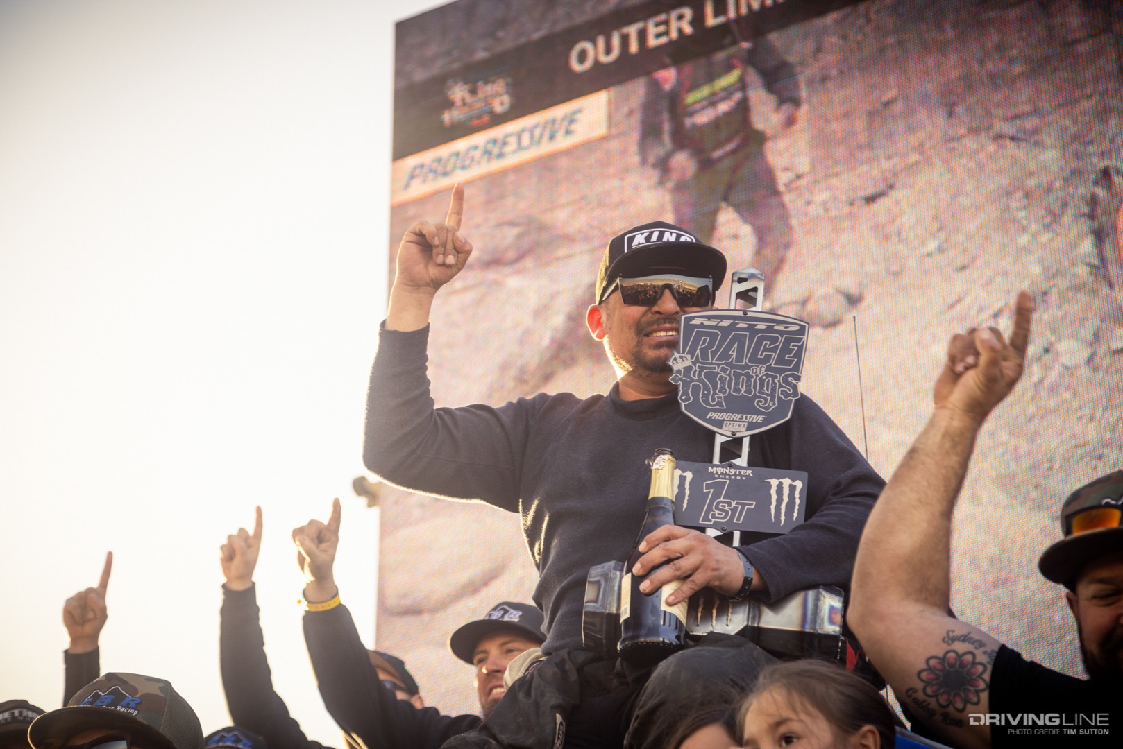 Raul Gomez celebrating with the winning trophy at the Nitto Race of Kings