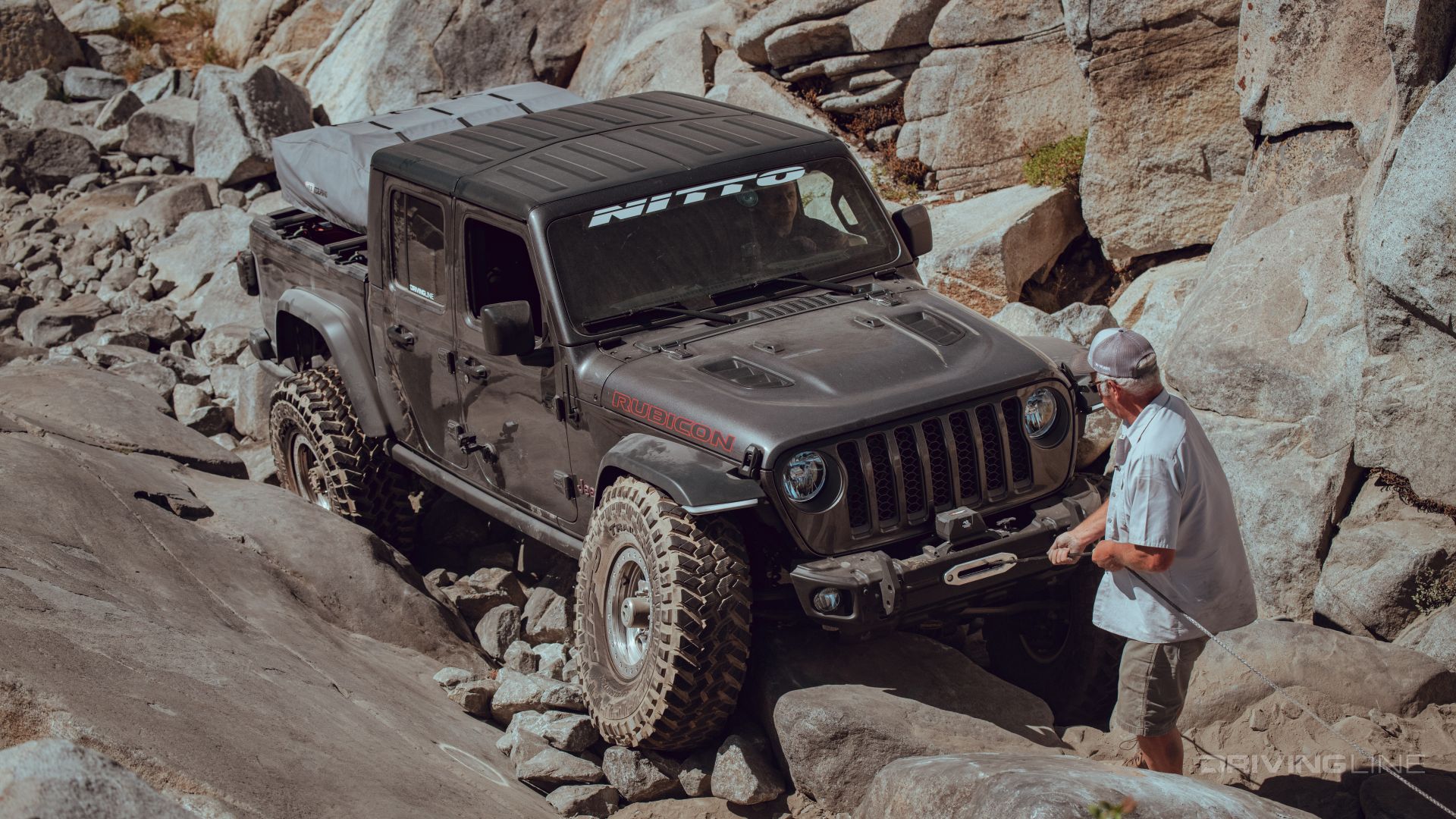 winching a Jeep Gladiator on the Rubicon Trail