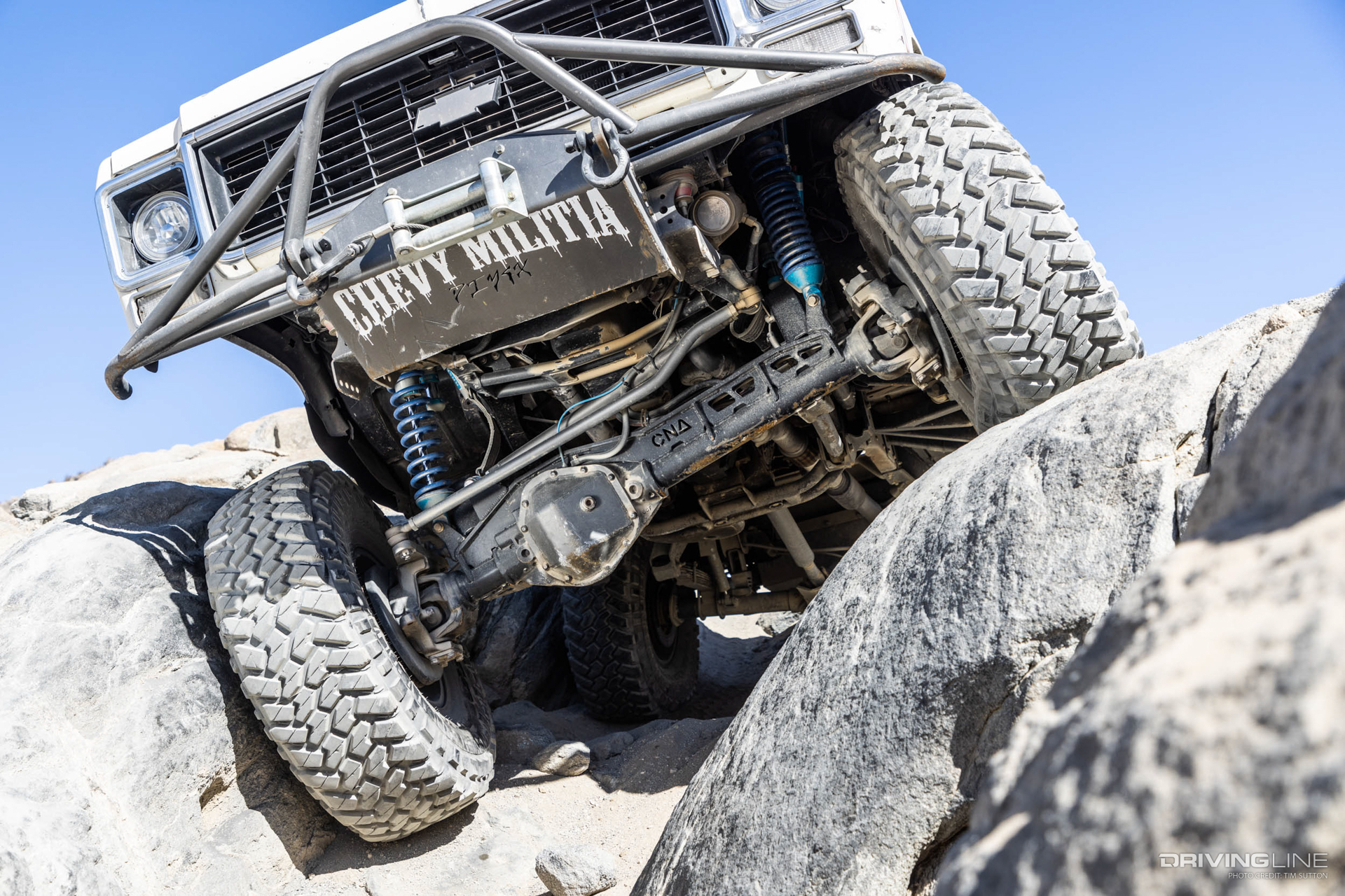 front axle and components of a lifted 1977 Chevy K10 truck