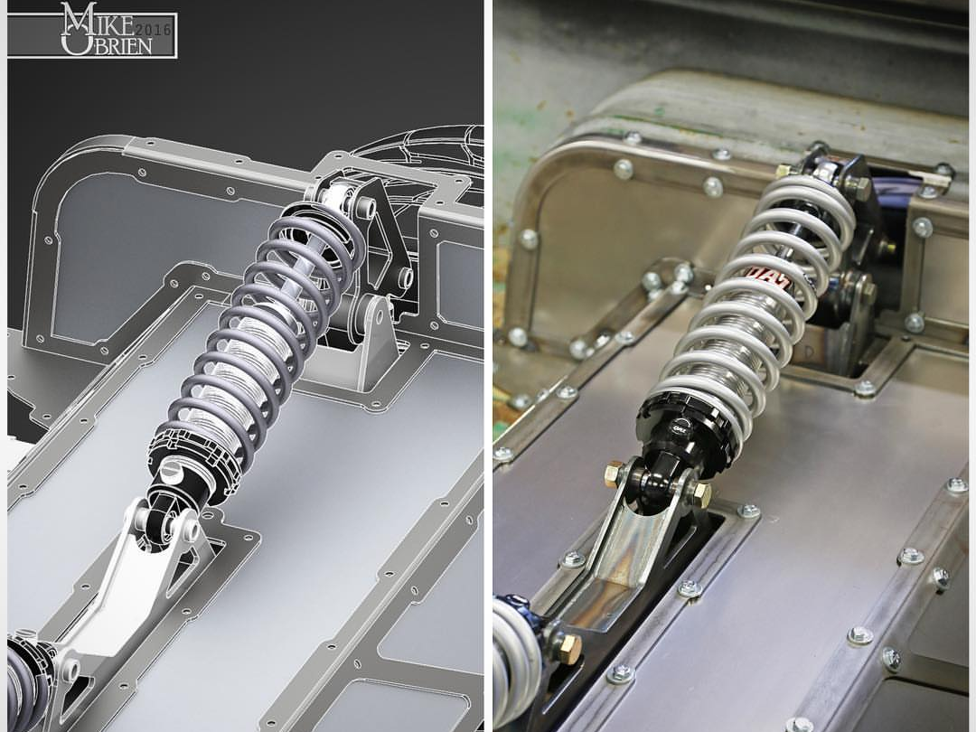 CAD designed rear suspension and full scale counterpart