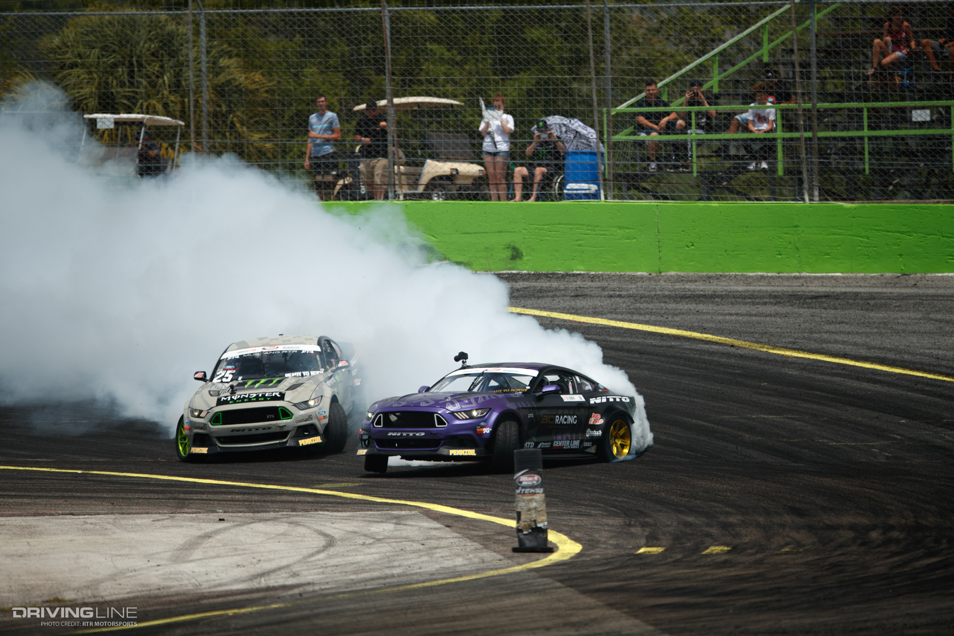 Chelsea DeNofa leading tandem drift with Vaughn Gittin Jr.