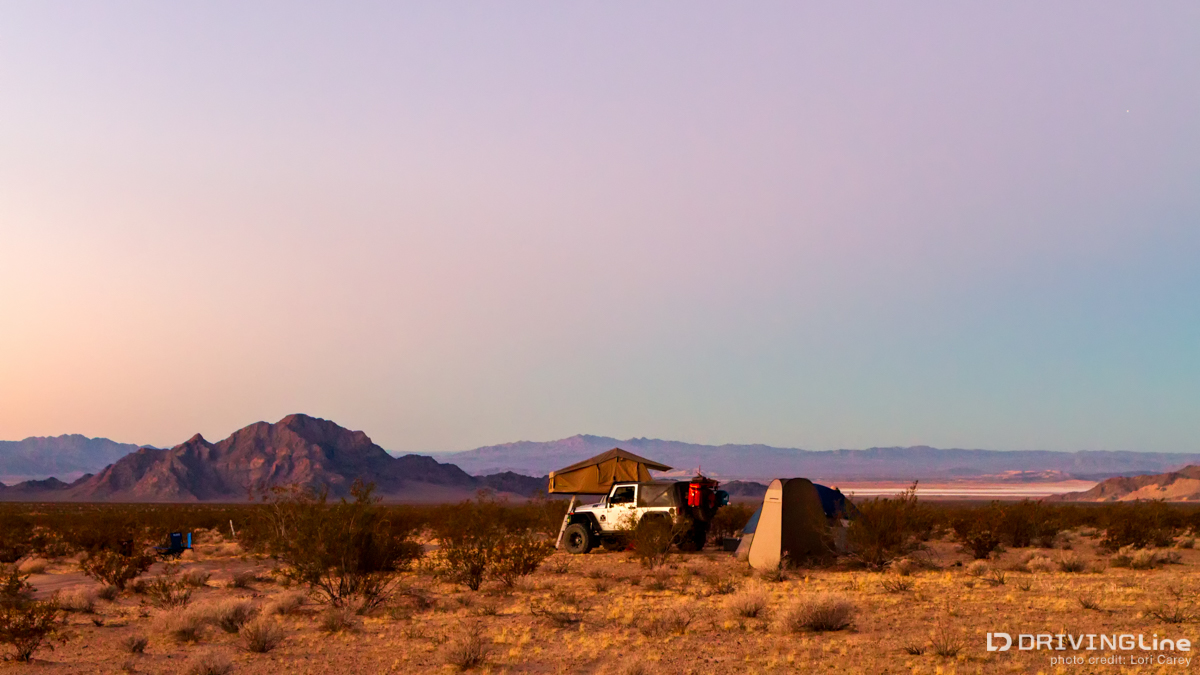 Camp at dawn on the Mojave Road near Soda Dry Lake