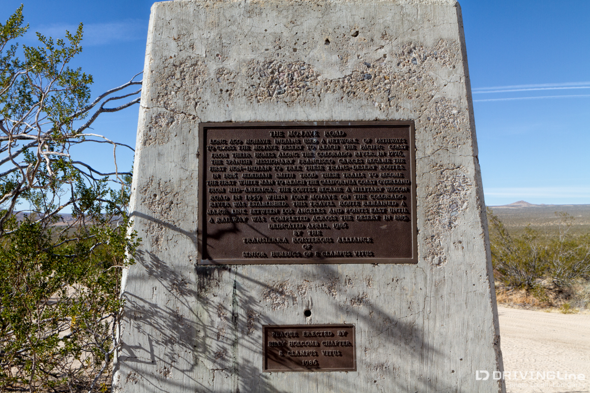 Mojave road monument with plaque