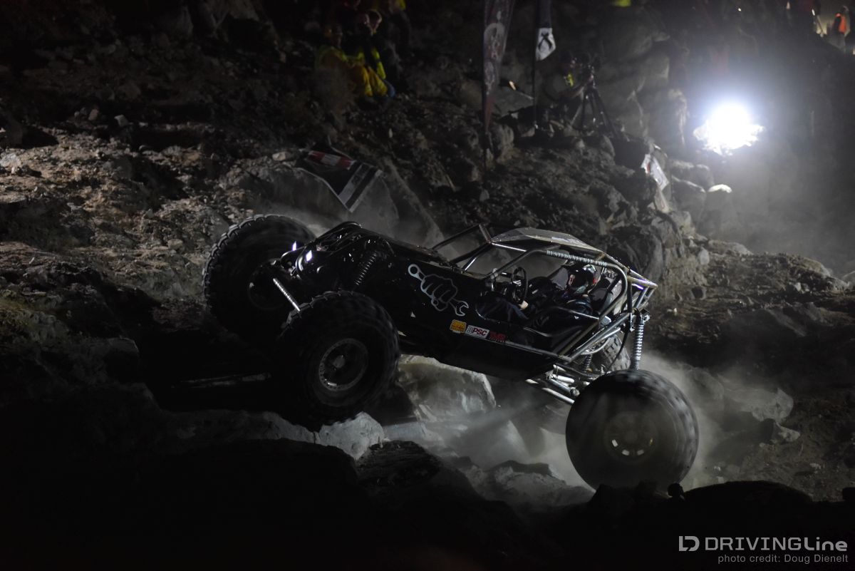 Busted Knuckle, who yardsaled their rig last year, made it up the waterfall this year... but not until they turned their rig around backward, putting the rear tires up first.