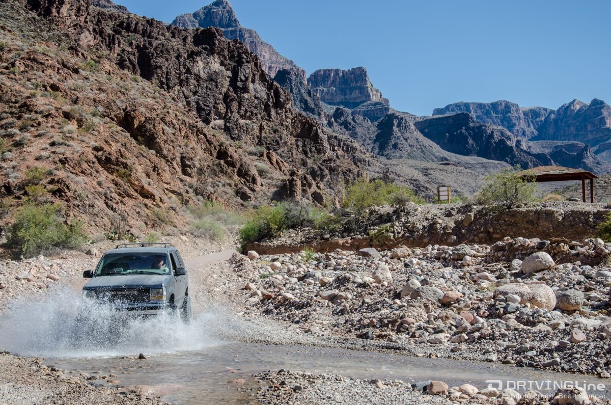 4x4 crossing a stream on the Grand Canyon trail
