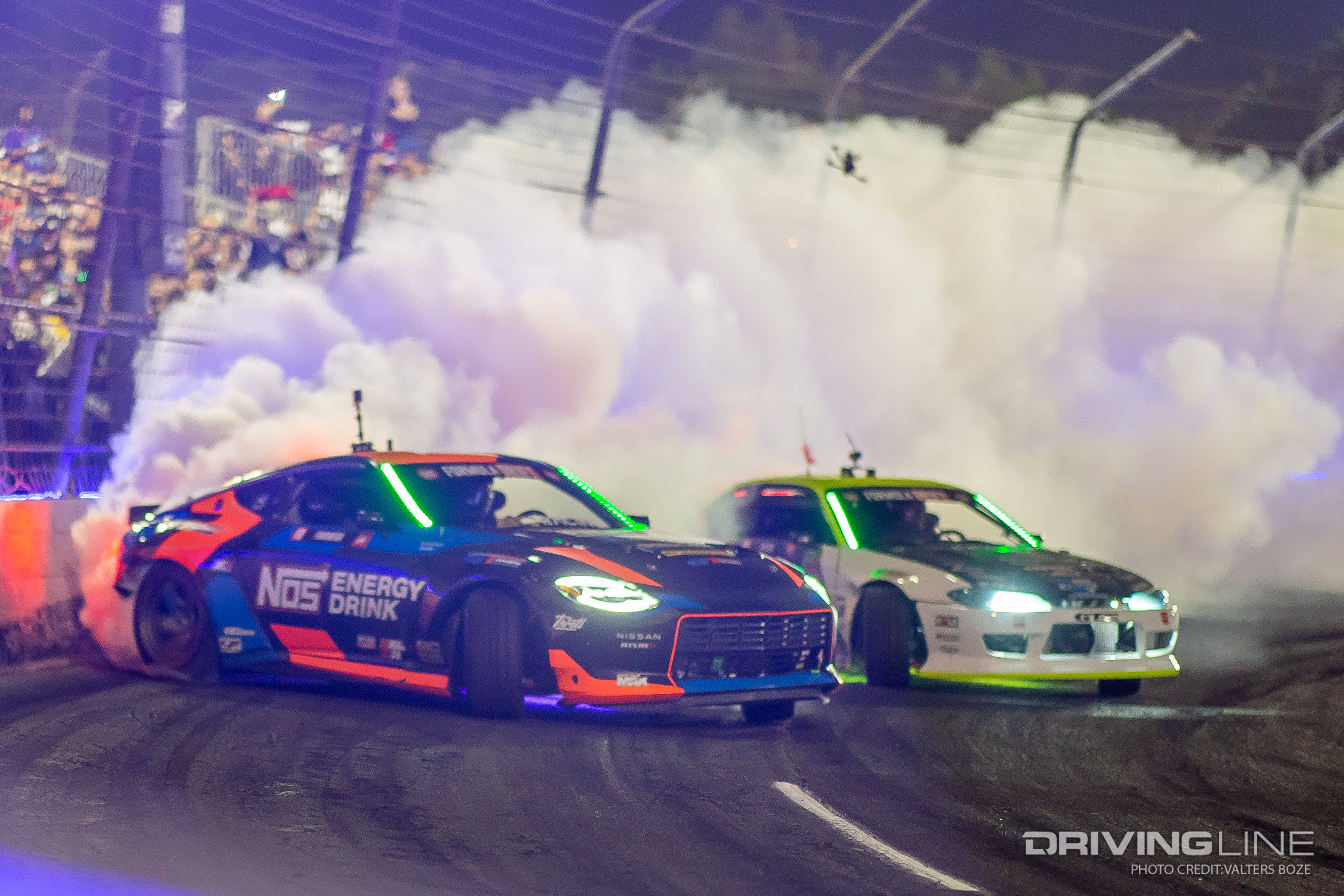 Chris Forsberg tandem drifting against Simen Olsen at 2023 Formula Drift Irwindale