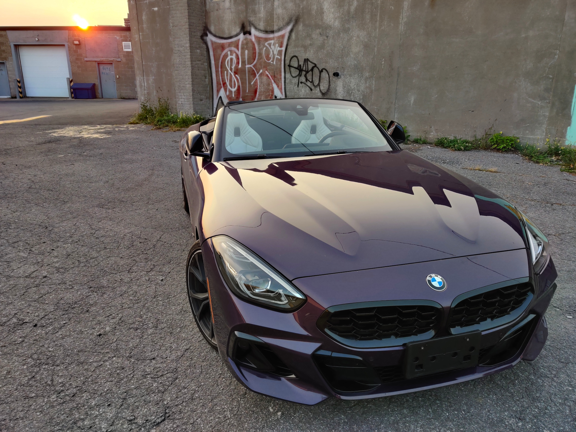 2023 BMW Z4 M40i front 3/4 view top down purple