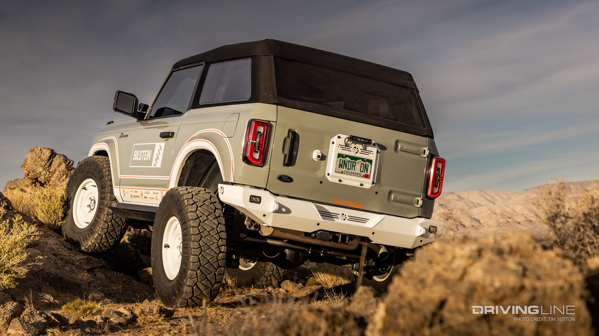 Ford Bronco on Ridge Grapplers, rear view, climbing rocks