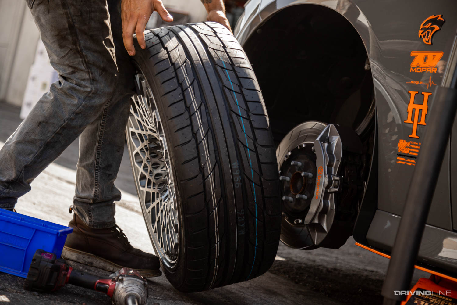 Changing Nitto tires on a Charger Hellcat
