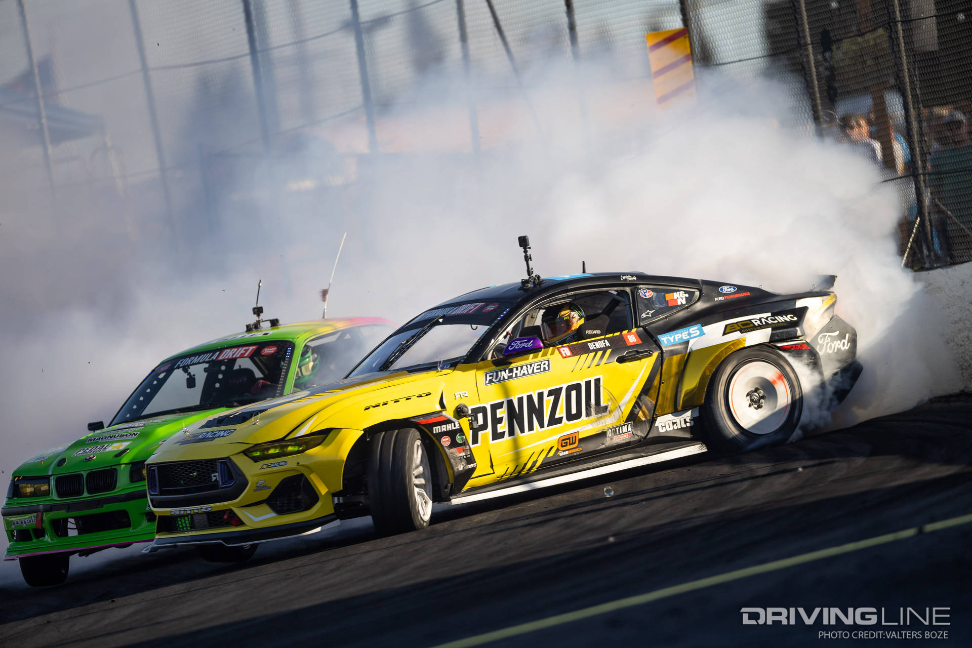 Rome Charpentier tandem drifting against Chelsea DeNofa at 2023 Formula Drift Seattle