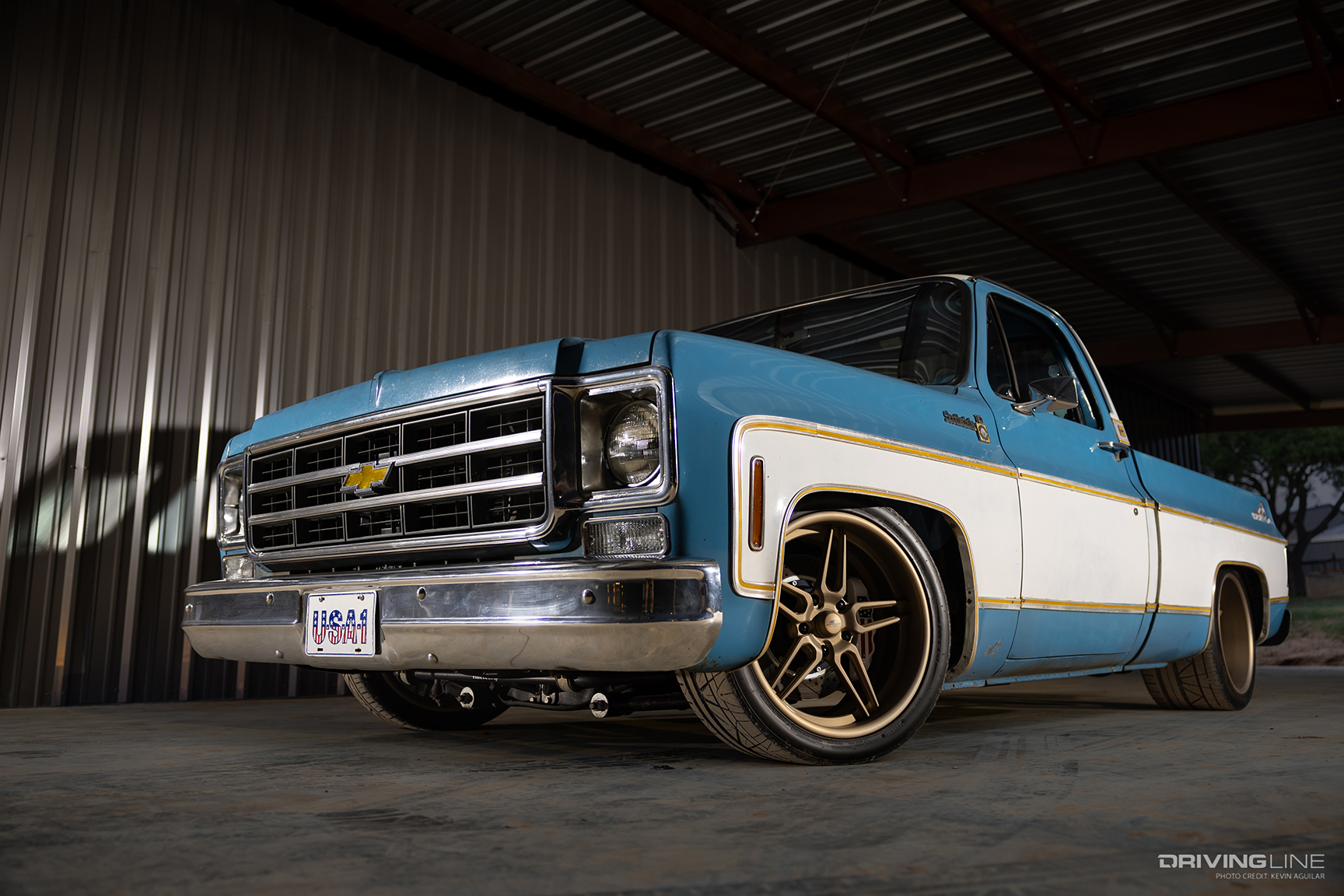 Front of Eric Pierce's ’77 Chevy C10 Scottsdale Squarebody Truck