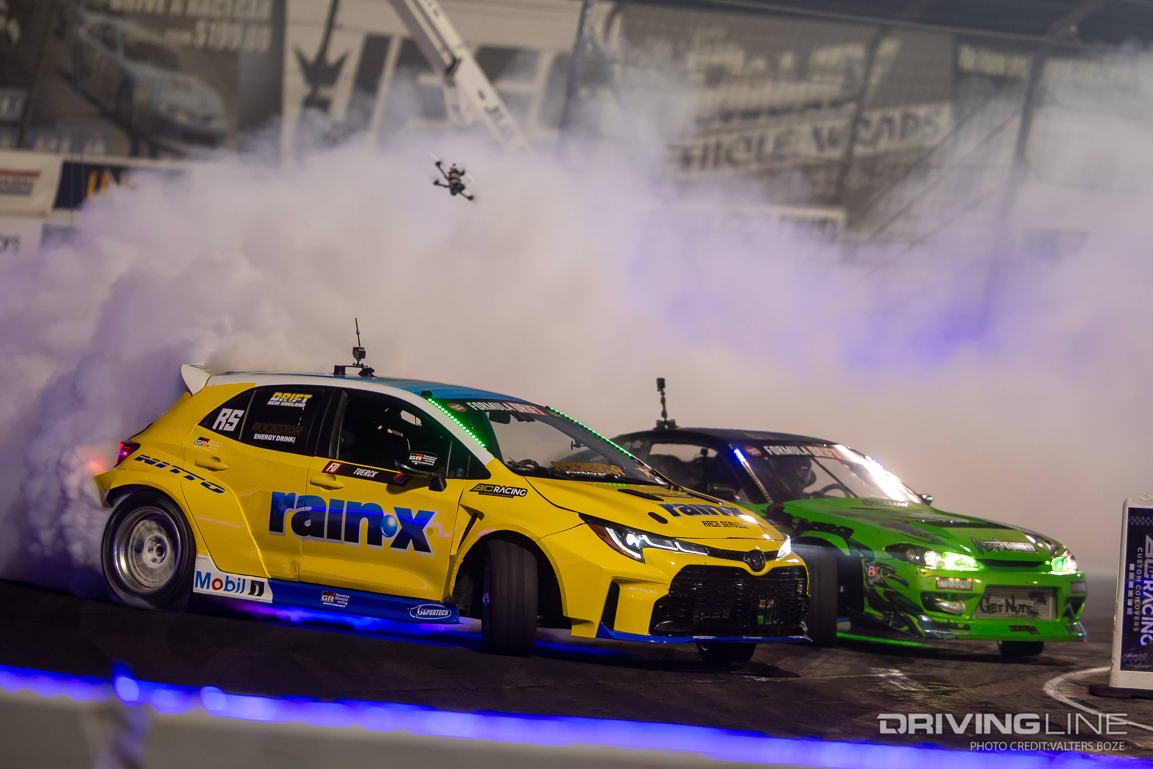ryan Tuerck tandem drifting against Forrest Wang at 2023 Formula Drift Irwindale