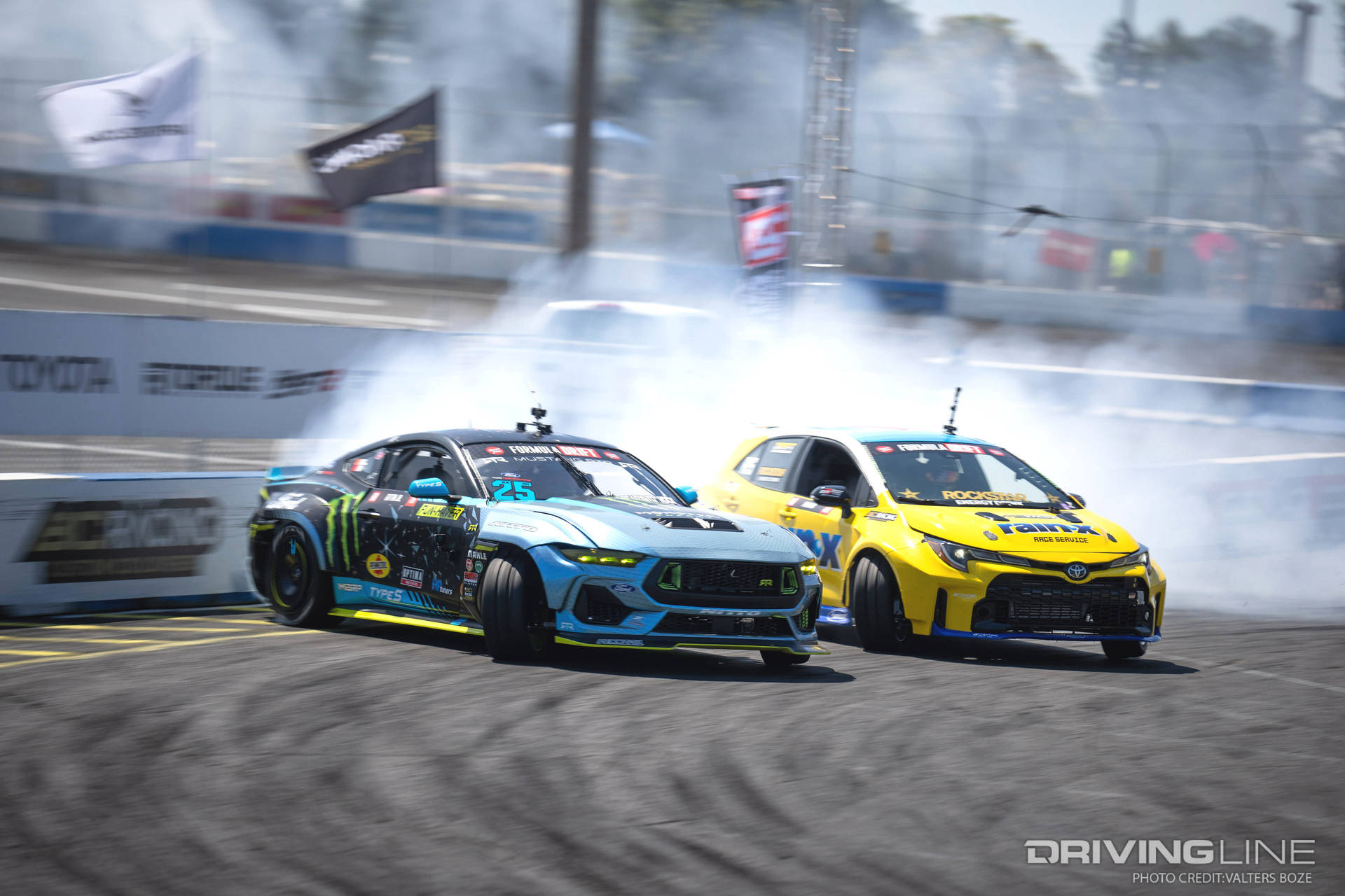 Vaughn Gittin Jr. tandem Drifting against Ryan Tuerck at 2023 Formula Drift Seattle