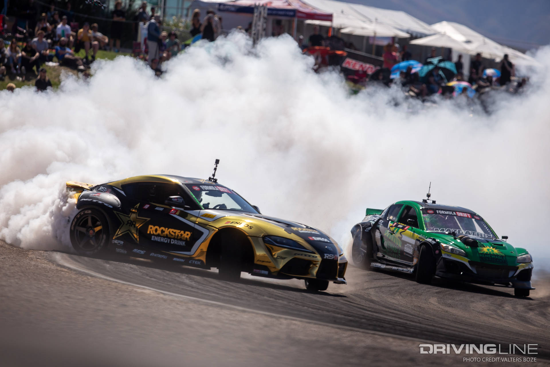 Fredric Aasbo tandem drifting against Kyle Mohan at 2023 Formula Drift Utah
