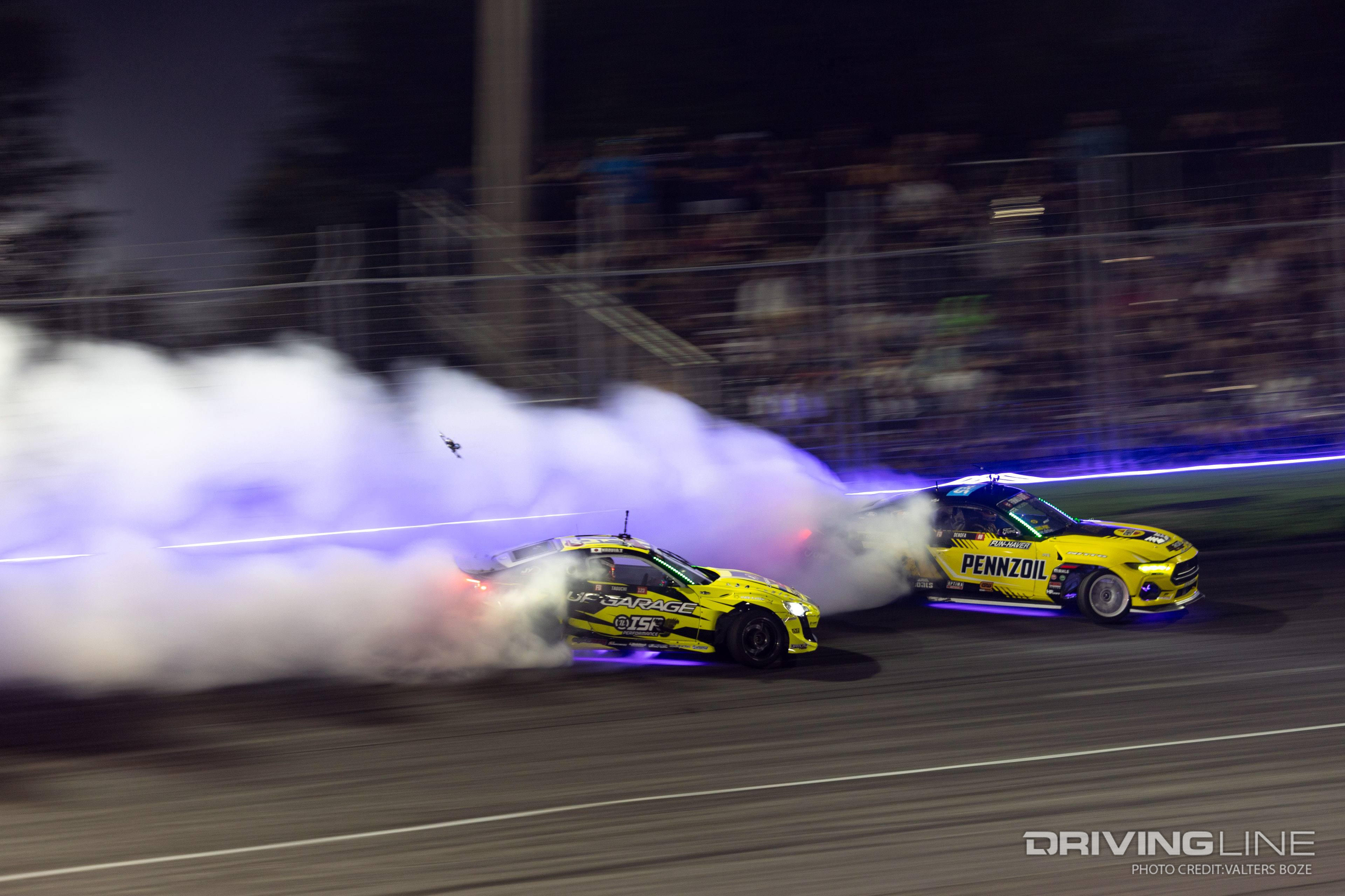 Kazyua Taguchi tandem Drifting against Chelsea DeNofa at 2023 Formula Drift Orlando