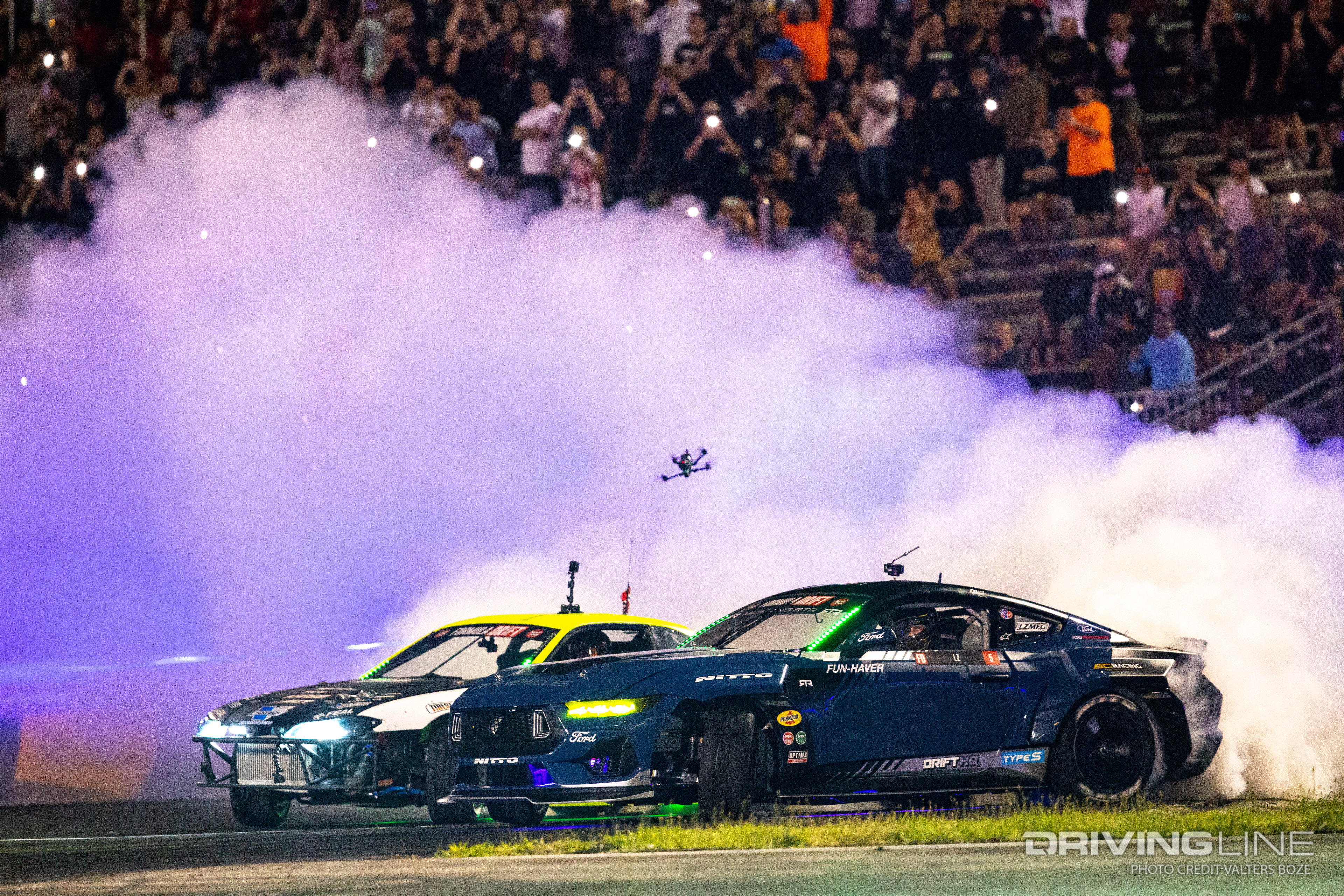Adam LZ tandem drifting in finals against Brandon Sorenson at 2023 Formula Drift New Jersey Englishtown Raceway