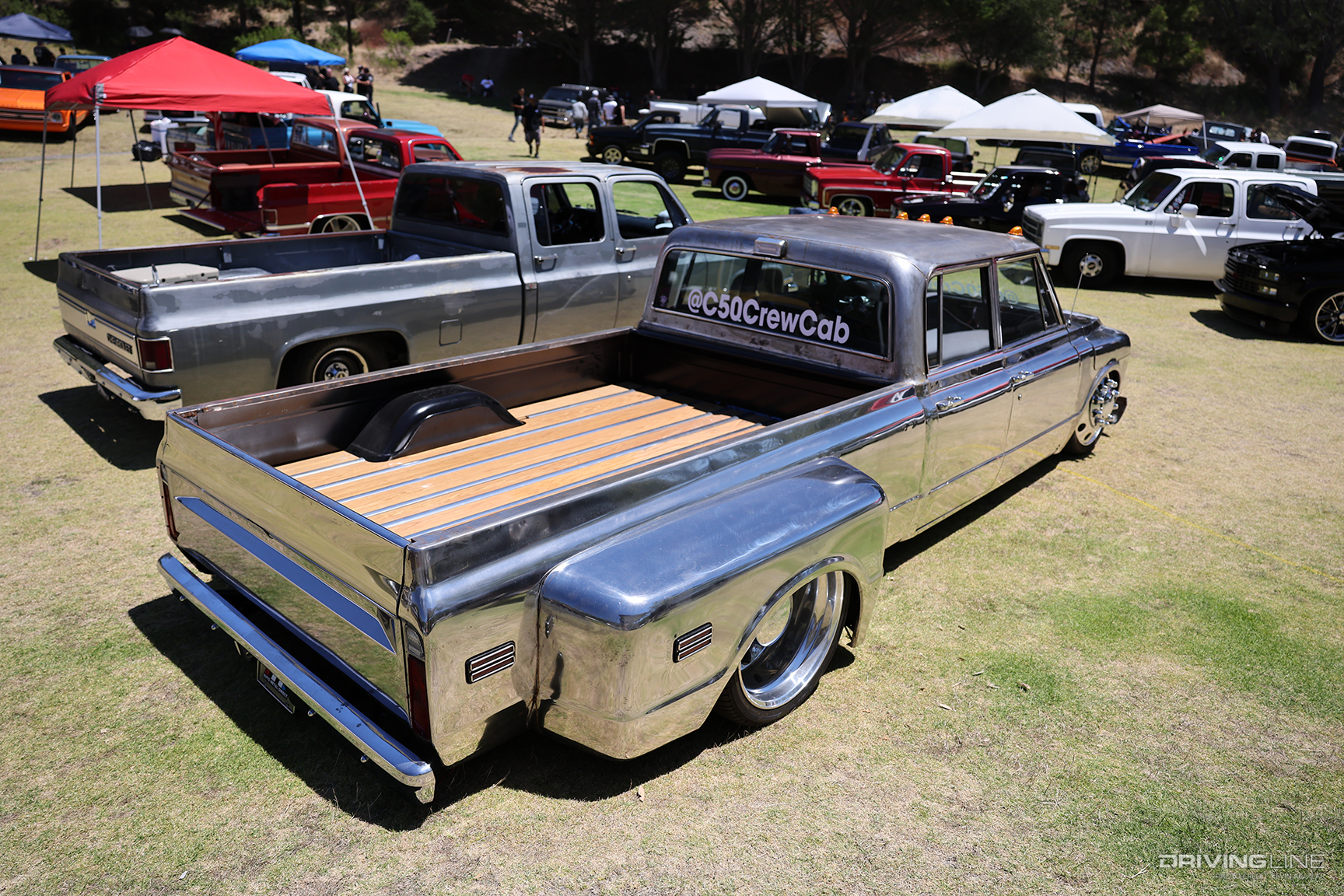 Rear of Adam LaCasse’s ’71 Chevy C50 Crew Cab Dually at the 2023 C10 SLO Down