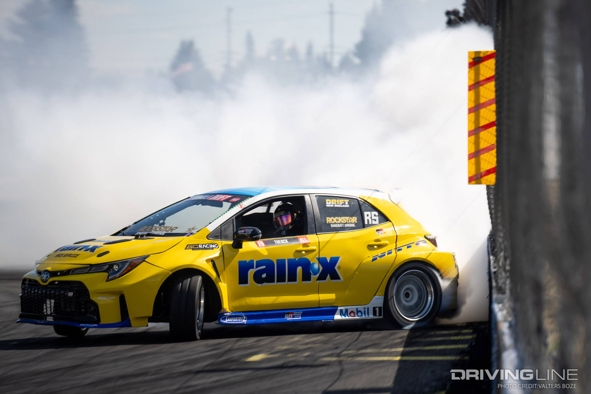 Ryan Tuerck drifting close to a wall at 2023 Formula Drift Seattle